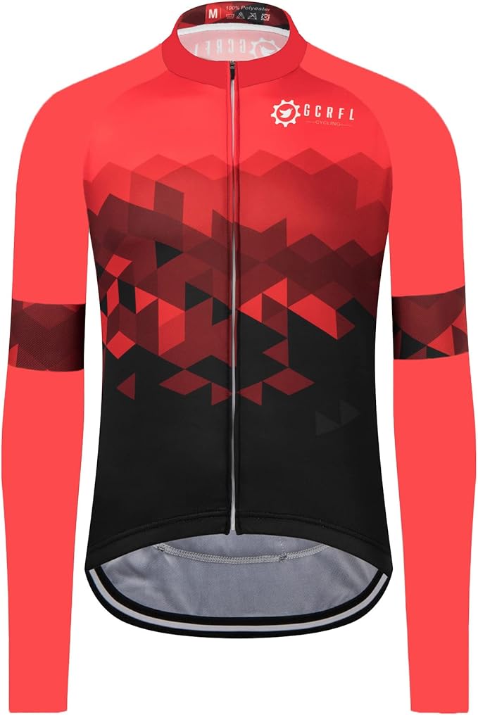GCRFL Men's Cycling Jersey Long Sleeve Biking Shirt with 3+1 Zipper Pocket Breathable Quick Dry Bicycle Jersey