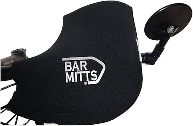BAR MITTS Attachable Extra Large Black Mountain Bike Extreme Cold Pogies fits Flat Handlebars with Bar End Mirror | Waterproof | Easy Installation | Safety Reflection Logo