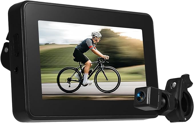 Shkalacar Bicycle Rear View Camera Handlebar Bike Mirror, 4.3'' Screen 150° Wide Angle View Adjustable Bracket with Night Vision Function for Mountain Bicycle, Road Bike