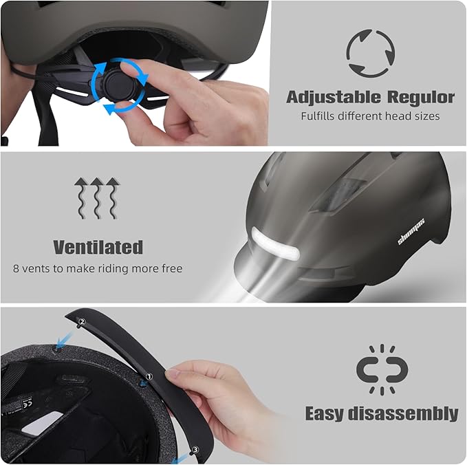 Bike Helmet, Shinmax Adult Cycling Helmet with USB Rechargeable LED Front and Back Light Bicycle Helmets for Men Women