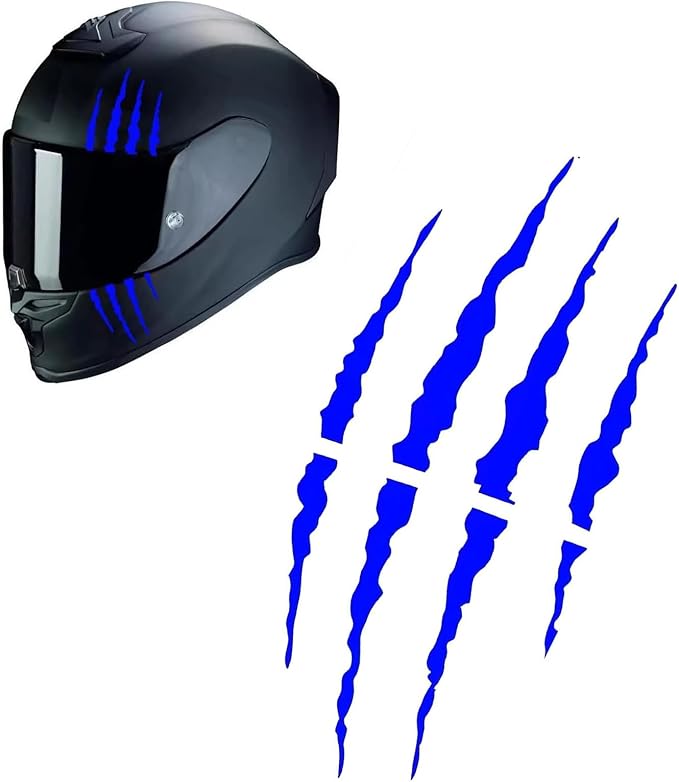 1 SET Motorcycle Helmet Sticker, Monster Claw Scratch Cool Decal, Reflective Waterproof Film with Adhesive Backing, DIY Decoration Accessory for Helmet Vehicle Laptop Wall (Blue)