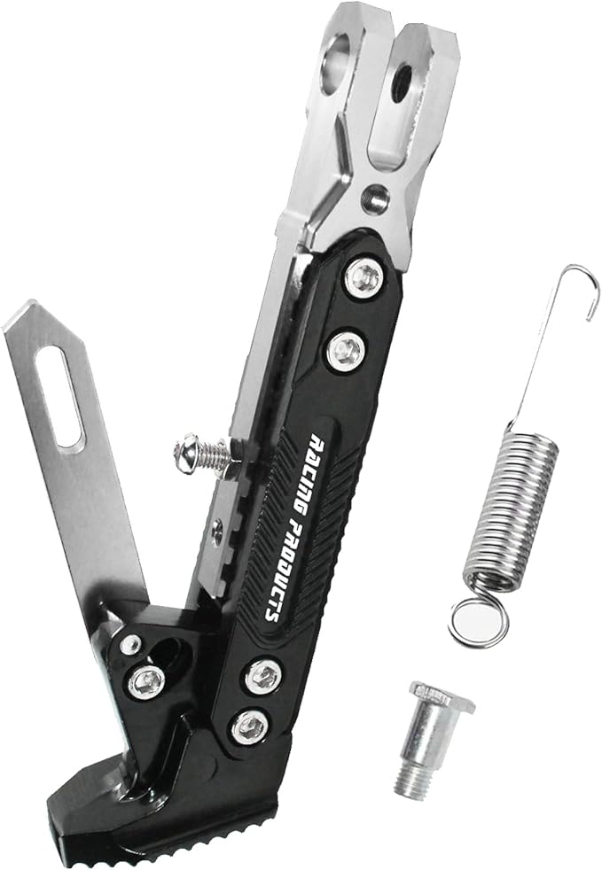 Motorcycle CNC Kickstand Adjust Tripod Holder Universal Aluminum Motor Scooter Modified Foot Side Stand Motorcycle Accessories (Silver)