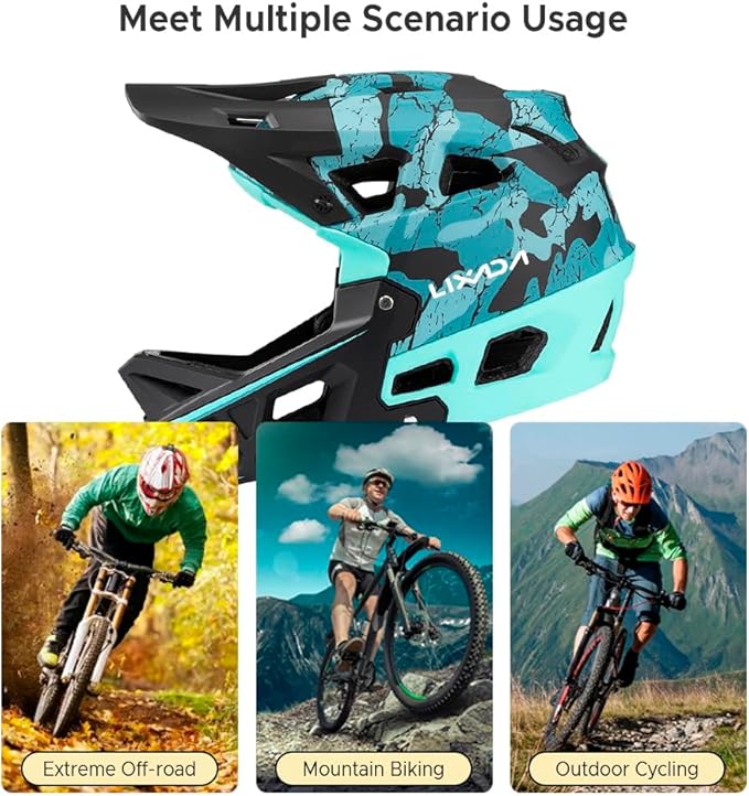 Lixada Adult Bike Helmet, Full Face Mountain Bike Helmet Lightweight Bicycle Helmet with Pads & Visor, Comfort Cycling Helmet Racing Downhill MTB Helmet for Men Women