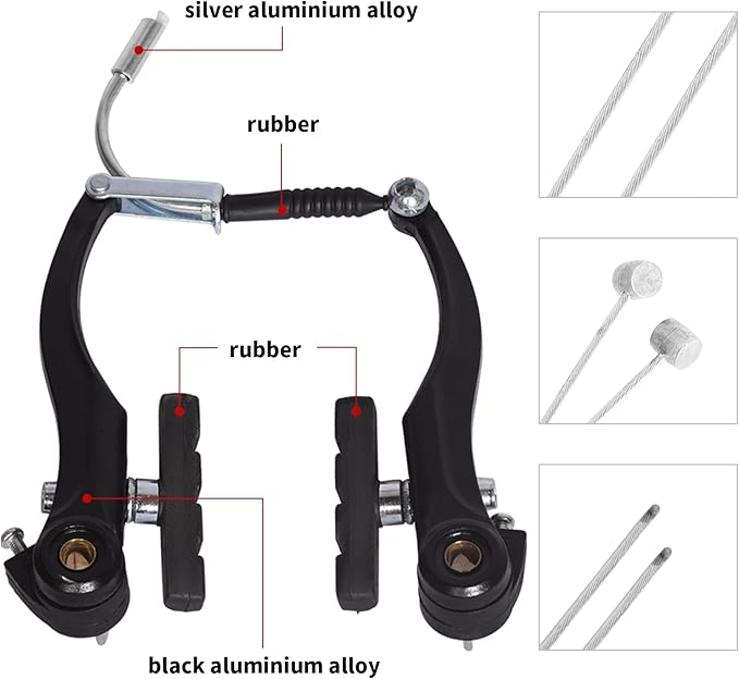 Complete Bike Brakes Set, Universal Bike Front and Rear MTB Brake, Inner and Outer Callipers Cables Lever Kit with Multi-Tool Wrenches Black White
