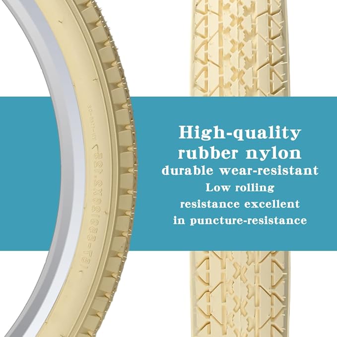 SIMEIQI 1 or 2 Pack 26"x2.125" Cruiser Beach Bike Tires Cream Color with or Without Inner Tubes 26"x1.75"/2.125" Replacement Folding Bicycle Tyres for City Commuter Urban Pavement