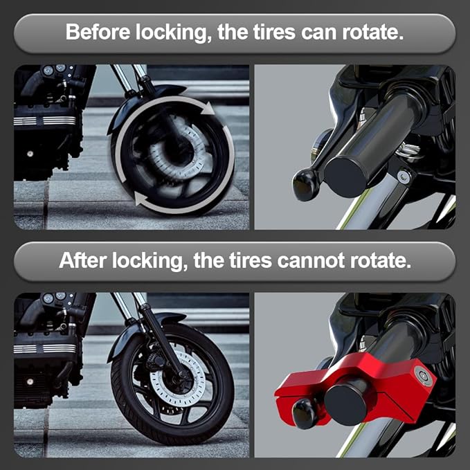 Motorcycle Lock & Helmet Lock Combo, Motorcycle Brake Lock Anti Theft Motorcycle Handlebar Lock for Mopeds, Motorbikes, ATVs, Dirt Bikes, Street Bikes