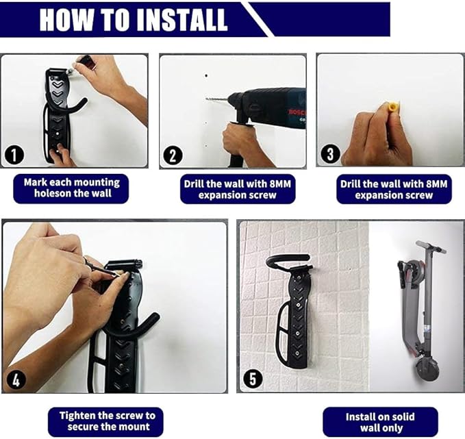AceTaken Eletric Scooter Rack Wall Mount,Scooter Hangers for Indoor,Garage,Shed, Vertical Hook Holder for Bike,Electric Scooter,Kid Scooter, Heavy Duty Holds Up to 60 lbs