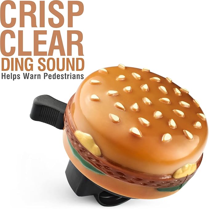MARQUE Hamburger Bike Bell – Bicycle Bell for Most Bikes, Also Fit Balance Bike and Scooter, Must Have Cycling Accessory