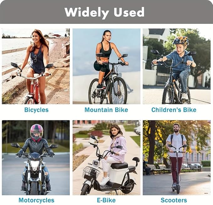 Bike Mirror for Ebike, Large HD Glass Rearview Mirror, 360° Adjustable & Foldable Handlebar Mirror for Night Riding, Scratch Resistant, Stable at High Speed, Easy Install