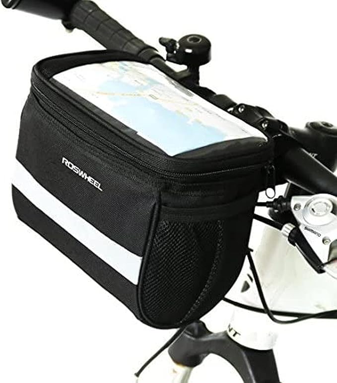 traderplus Bike Handlebar Bag Bicycle Front Basket Scooter Bag Insulated Cooler Storage Pouch Road Mountain Cycling Pack Cycling Accessories with TPU Touch Screen & Reflective Stripe