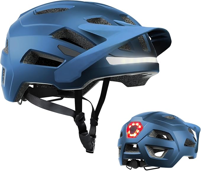 Bike Helmet, Helmets for Adults Men, Front and Back LED Lights Safe Certified MTB Road Bicycle Helmet with Adjustable Brim