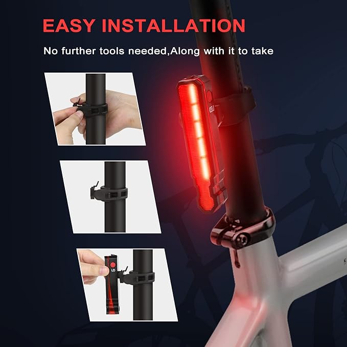 Super Bright Bike Laser Light USB Rechargeable Bike Tail Light Rear and Front Cycling Lights 5 LED 6 Modes Waterproof Mountain Bicycle Light with Safety Warning Lamp for Bicycle Night Riding