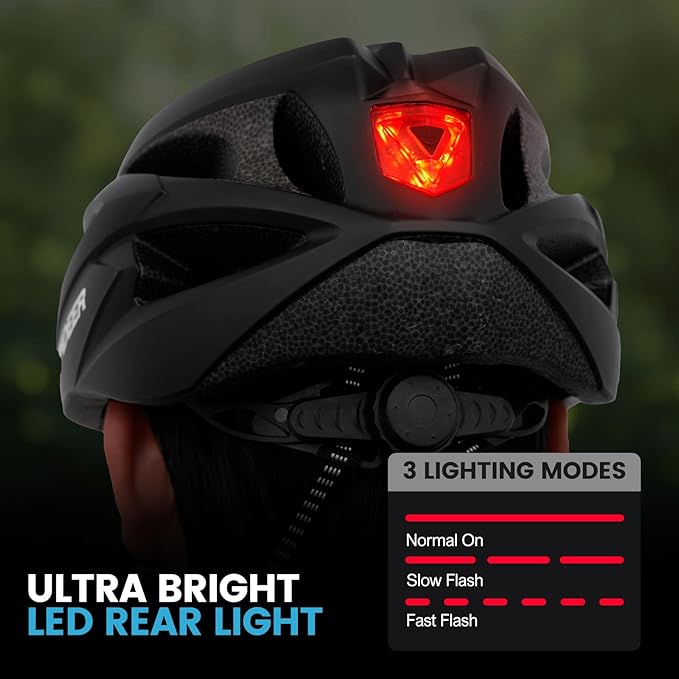 Adult Bike Helmet for Commuting and Cycling, Bicycle Helmet with Rechargeable Rear LED Light & Magnetic Goggles & Removable Sun Visor, Mountain and Road Bicycle Helmets for Men and Women 3 in 1
