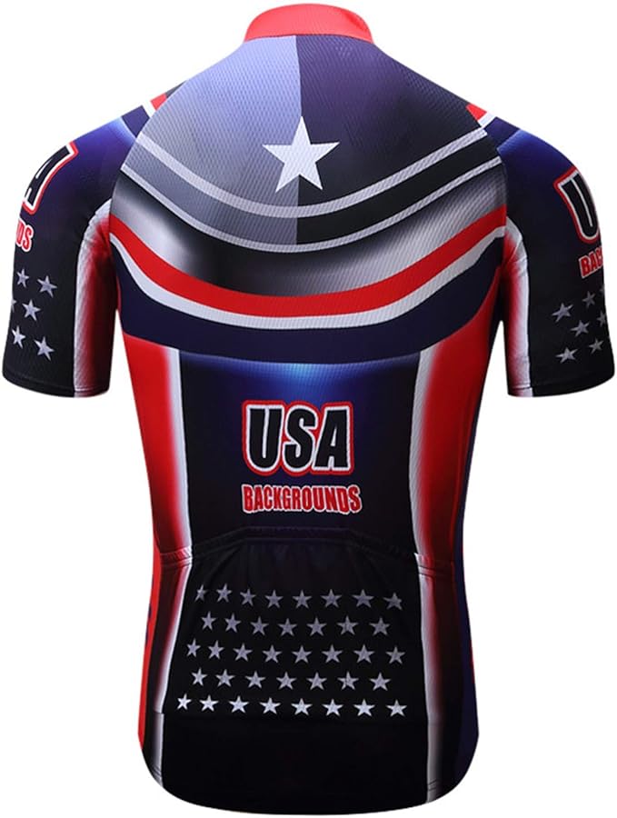 JPOJPO USA Cycling Jersey Men Short Sleeve Bike Shirts Biking Jersey Summer American Bicycle Tops with 3 Pockets Reflective
