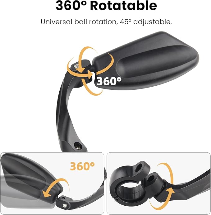2 Pcs Bike Mirror, Adjustable Bicycle Mirrors for Handlebars with 360° Rotation, Shatterproof Scratch Resistant HD Glass Lens Bike Mirrors, Universal Fit for Mountain Bikes Road E-Bikes