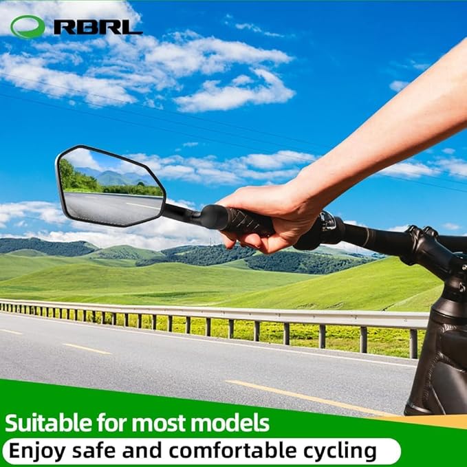 RBRL Bicycle Mirror, Extra Large Bike Mirror, 360° Adjustable Shatterproof and Durable Bar End Rear View Mirror Bi, Bicycle Side Mirror for E-Bike (Set)