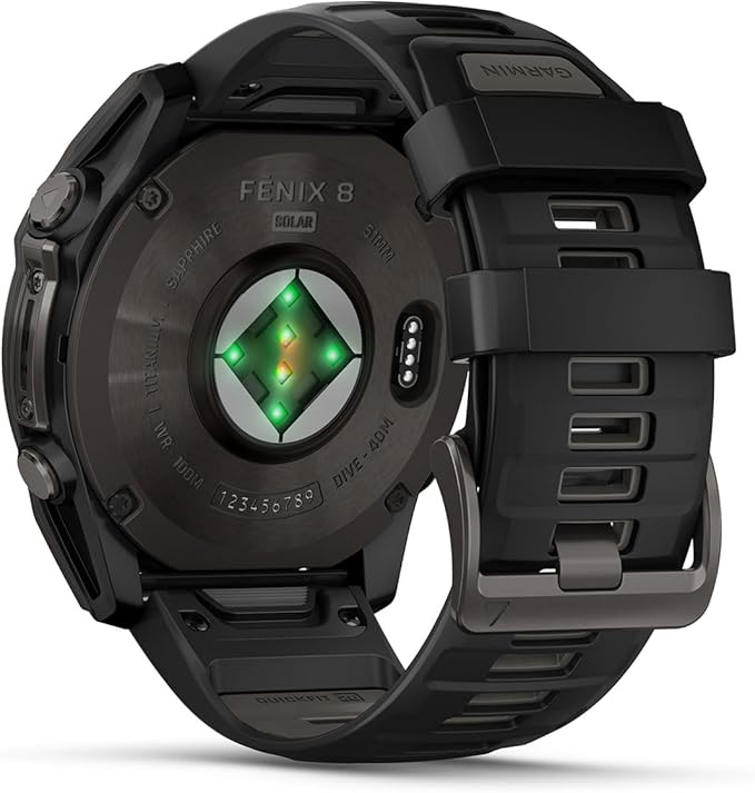 PlayBetter Garmin Fenix 8 Solar Sapphire (51mm, Carbon Gray DLC Titanium) Multisport GPS Smartwatch Bundle - 1.4” Touchscreen, Built-in LED Flashlight Wireless Running Earbuds