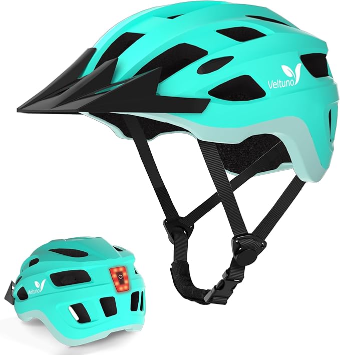 Bike Helmet for Adults, Lightweight Mountain Bicycle Helmet with USB Rechargeable LED Rear Light, Removable Sun Visor for Women, Men, Suitable for Cycling and Commuting