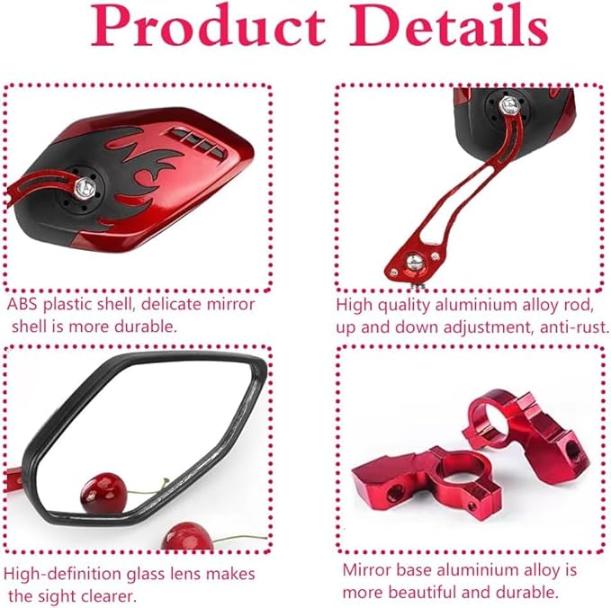 Bike Mirrors for Electric Bikes - 2 Pack Mirrycle Bike Mirrors, Handlebar Rearview Mirror, Bicycle Mirrors for Handlebars - Enhance Safety and Visibility on Your Electric (red)