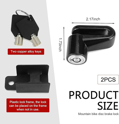 2 PCS Disc Brake Locks, Heavy Duty Bike Lock, Anti-Theft Security Wheel Disc Lock, Universal for Motorcycles Bike Scooter (Black)