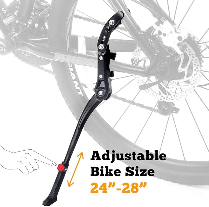 Bike Kickstand Adjustable Rear Mount Aluminum Alloy Bicycle Kickstand for 24” 26” 700C 27.5” 28” inch Mountain Bike Adult Bike