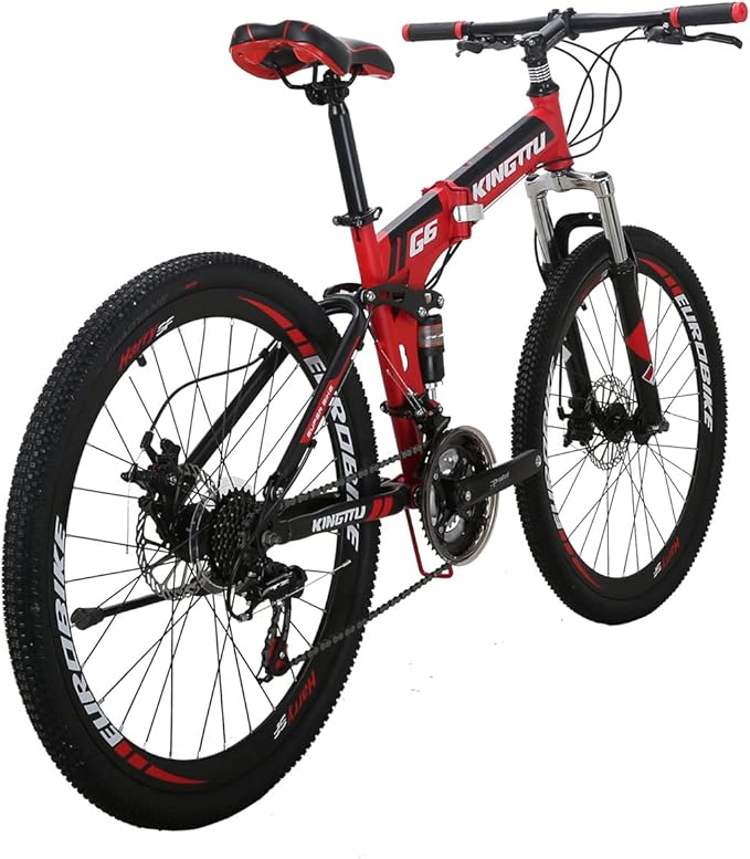 Eurobike Adult Folding Bike HY G6 Bicycle 26 Inches Muti Spoke Wheels 21 Speed Dual Suspension Folding Mountain Bike (Red)