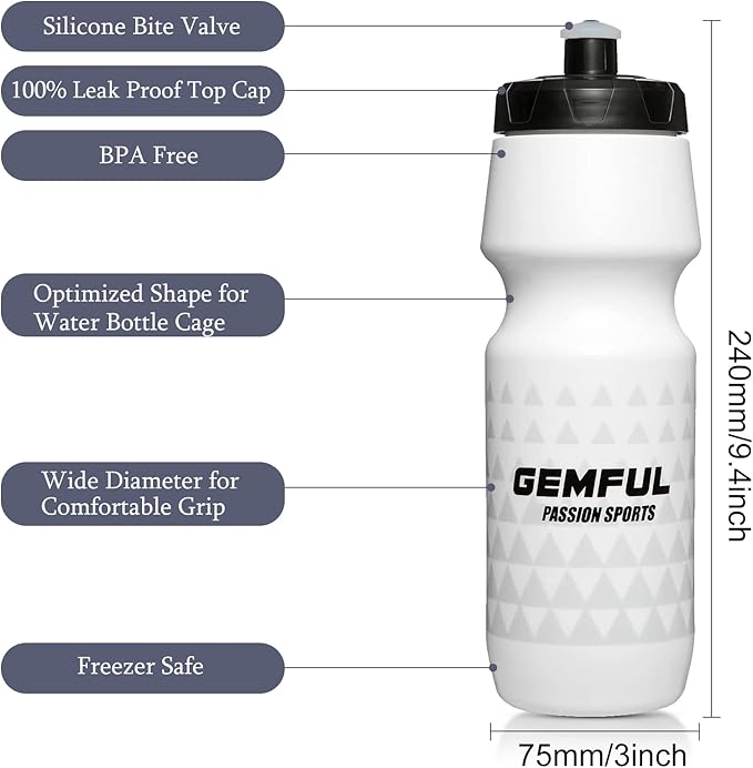 GEMFUL Bike Squeeze Water Bottle BPA Free 24 oz 2 Pack