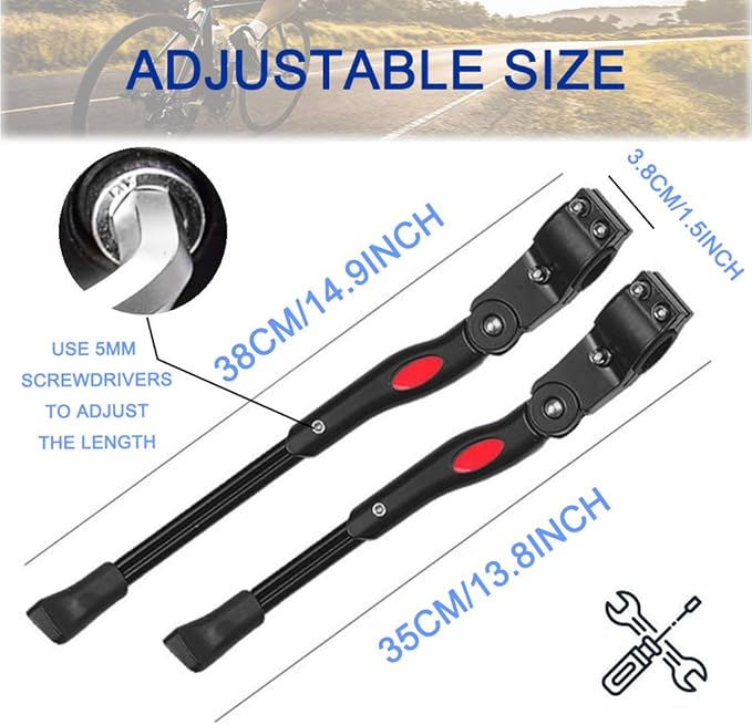 JONMON Bike Kickstand, Adjustable Bicycle Side Stand,26" Aluminum Alloy Foot Parking and Support Brace Cycling Accessories for Mountain Bike, Road Bike, MTB Bicycle