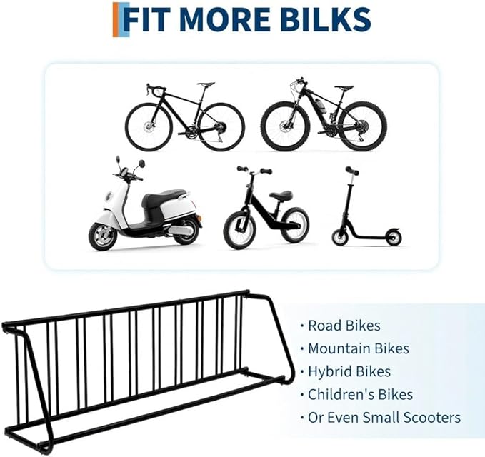 10 Bike Rack for Garage, Heavy Duty Steel Bicycle Rack Freestanding with Floor Mount Kit, Single-Sided Parking Stand for 10 Bicycles, Commercial Grade Bike Racks for Apartments & Schools, Black