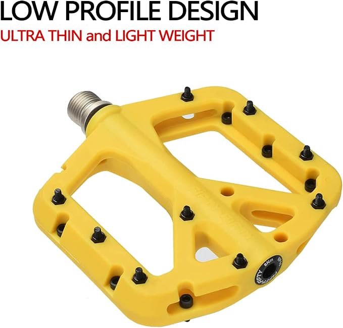 FIFTY-FIFTY Mountain Bike Pedals, Non-Slip MTB Nylon Composite, 9/16" Bicycle Pedals, Lightweight and Wide Flat Platform