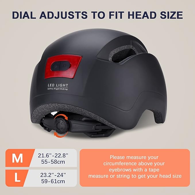Adult Bike Helmet with Light - Dual Certified for Bicycle Scooter Skateboard Road Cycling Skating Helmet