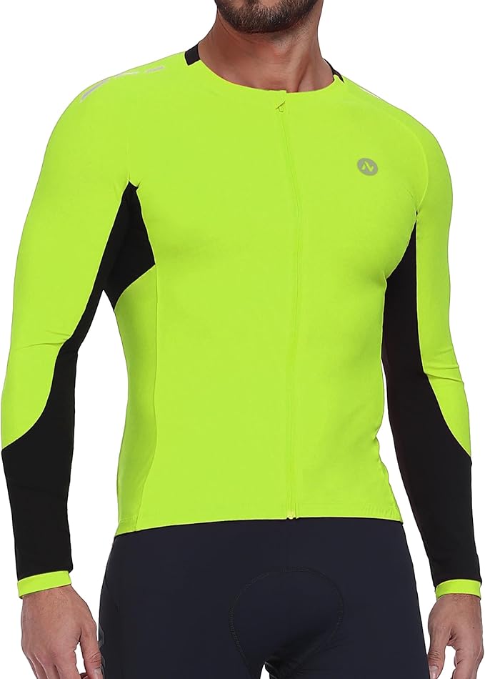 Nepest Mens Cycling Jersey Long Sleeve Bike Jersey UPF 50+ Road Biking Shirts Clothing with 4 Rear Pockets