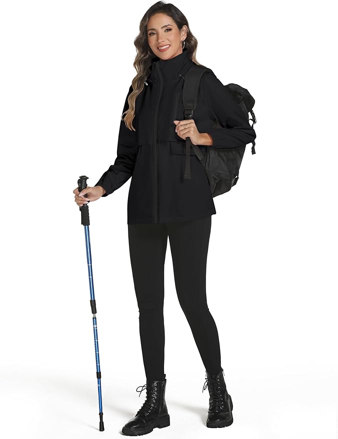 Avoogue Rain Jacket Women with Hooded Lightweight Waterproof Raincoats Packable Zipper Pockets Windbreakers