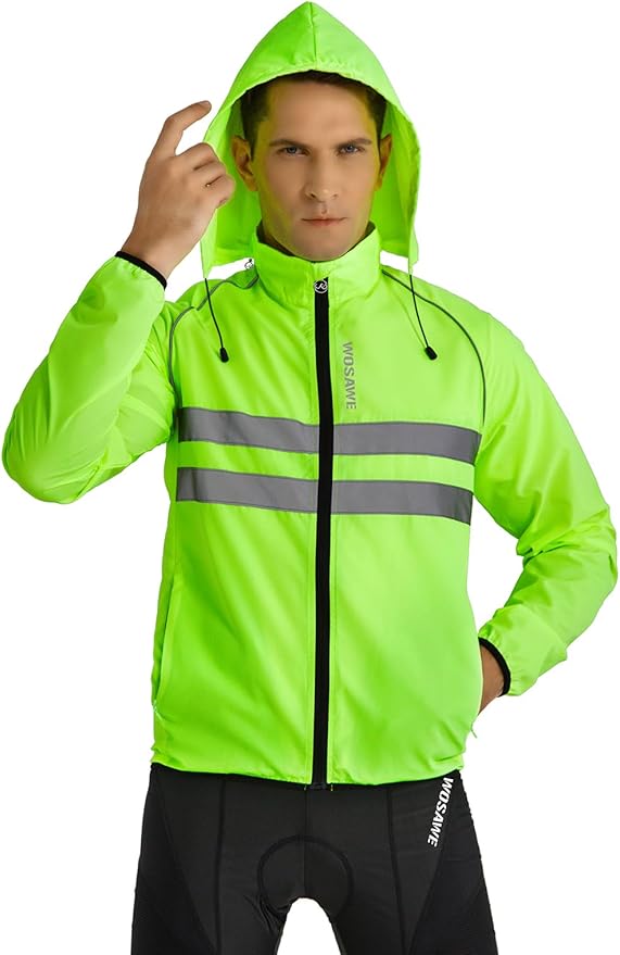 WOSAWE Packable Cycling Jacket Hooded Running Coat Lightweight Biking Windbreaker