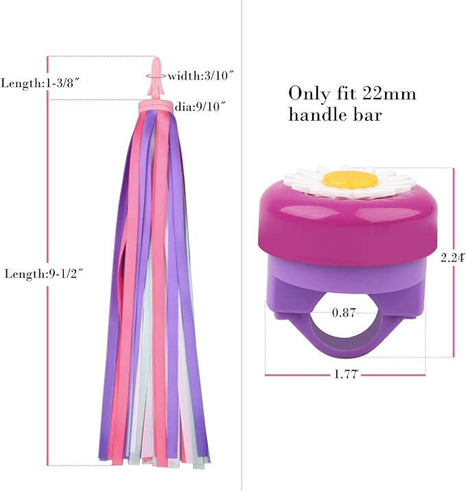 U-LIAN Kids Streamers and Bike Bell for Girls-1 Pack Flower Bicycle Bell with 2 Pack Handlebar Streamers Scooter Tassels for Children's Bike Accessories