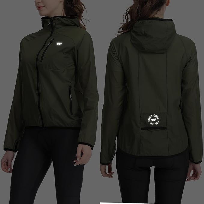Wulibike Windbreaker Jacket Women Lightweight Rain Jacket Packable Reflective Hooded For Cycling,Hiking Outdoor Sports