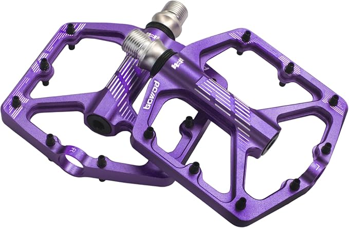 MTB Pedals Flat, Gravel Bike Pedals Flat, Light CNC Aluminum Alloy Platform Pedal w 3 Bearings Cr-Mo Spindle, Grippy Bicycle Pedals w 16pcs Pins, Mountain Bike Pedals Adult Child BMX Bike 9/16"