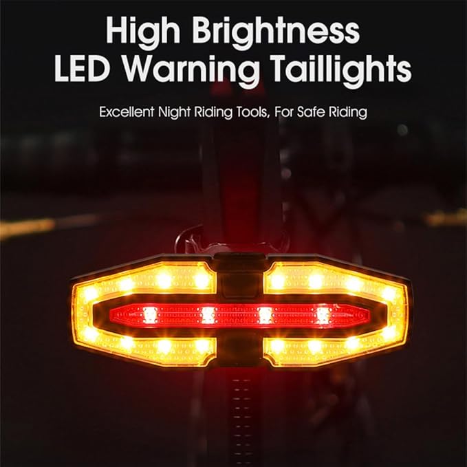 Bike Tail Light with Turn Signals Wireless Remote Control Waterproof Bicycle Rear Light Back USB Rechargeable Ultra Bright Safety Warning Cycling Taillight for Night Riding