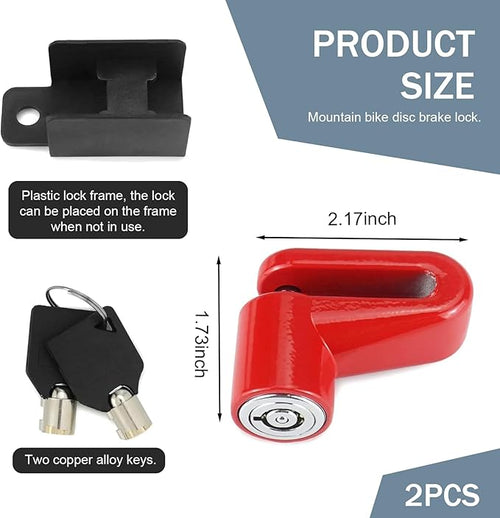 2 PCS Motorcycle Anti-Theft Disc Brake Locks, Heavy Duty Security Wheel Disc Lock with Holder & 2 Keys, Universal Safety Brake Lock for Motorcycle Bike Scooter (Red)