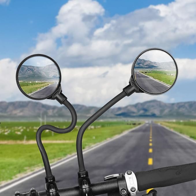AtfArt Bike Mirror Handlebar Mount HD Bike Rear View Mirror Bicycle Mirrors for Handlebars Adjustable Rotatable Bike Mirrors Ride Safely (A-2 Pcs Black Long Mirror)