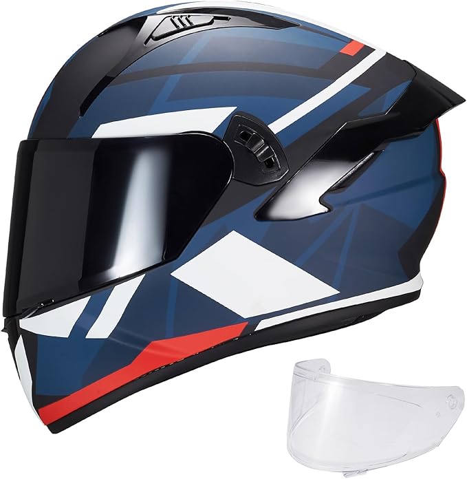 VCOROS Full Face Dual Visor Motorcycle Helmet for Adults Motorbike Street Bike Racing Helmets X9 DOT Approved with Black Visor