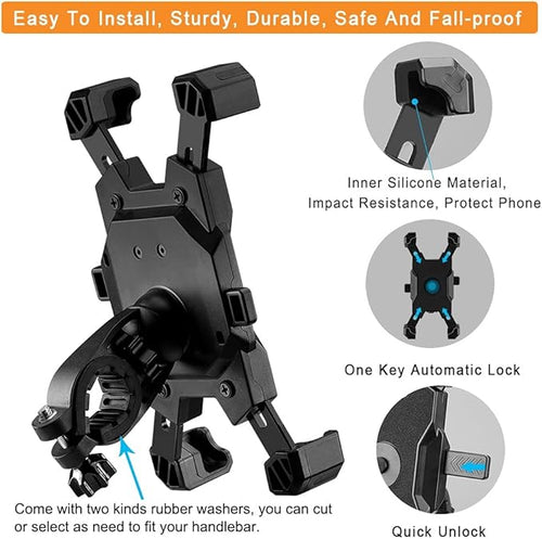 2025 Upgraded Bike Phone Mount, Easy Install and Quick Release Bicycle - Motorcycle Handlebar Phone Mount Holder, Bike Phone Holder for iPhone and More 4.7-6.8 inch Cell Phone