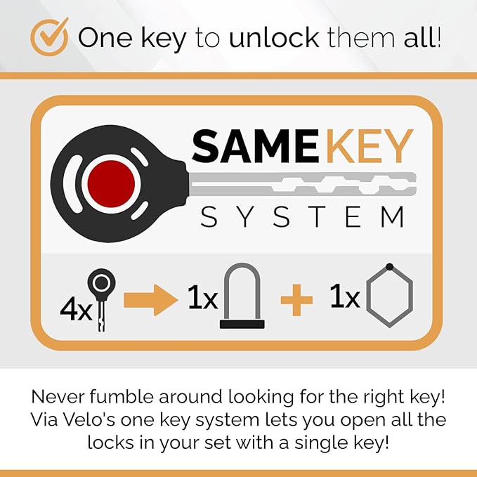Via Velo 2 Electric Bike Bike Lock Set | Same Key System 4 Keyed Alike keys, Heavy-Duty Hard Steel | 33.5" Folding Lock | 11" Bicycle ULock | 6' Cable | for Electric Bike Fat Tire Scooter Folding Bike