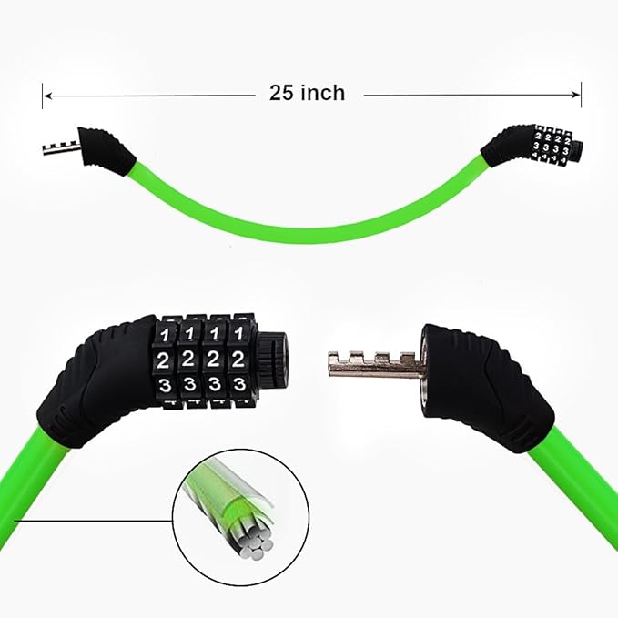 Sanwo Security Bike Lock 4 Digit Resettable Combination Cable Lock for Bicycle, 2 Feet x 1/2 Inch
