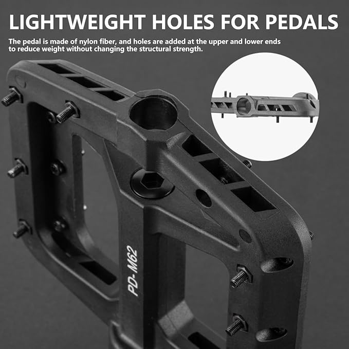 Enlarge Bike Pedals - Nylon Bicycle Pedals, Road Bike Pedals, Mountain Bike Pedal with Removable Anti-Skid Nails - 5.12 * 4.45inch