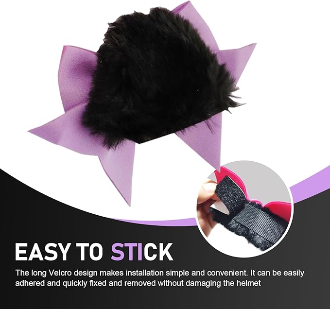 2 PCS Bow Cat Ears Helmet Decorations, Cute Plush Cat Ears Helmet Decor, Fun Detachable Decorative Accessories for Helmets, Universal for Motorcycle Bicycle Scooter Helmets (Purple)