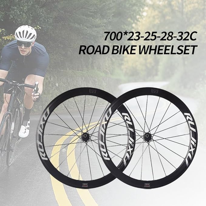 700C Road Bike Wheelset C/V/Rim Brake with Carbon Hub 50mm Double Wall Bike Rims Front and Rear Wheels 8/9/10/11Speed Cassette 100/130mm QR 16H Front 21H Rear(Colorful hub)