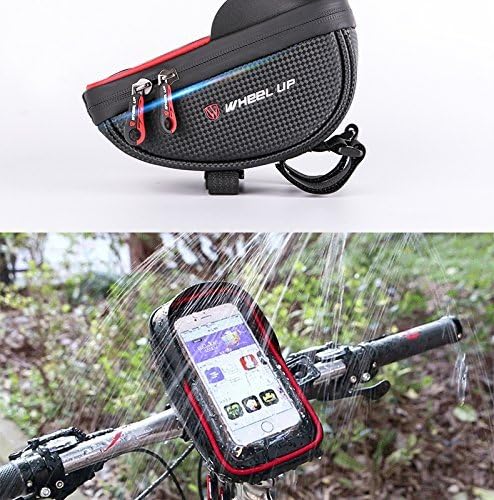 Bike Handlebar Bag, Bicycle Phone Mount, Waterproof Cycling Frame Bags Top Tube Pouch Pannier Bike Phone Holder Stand for iPhone 16 15 14 13 12 11 Pro Max XS XR X 8 Plus Samsung Smartphone Below 6.5''
