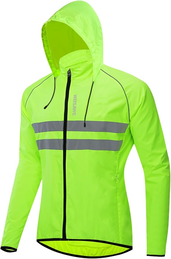 WOSAWE Packable Cycling Jacket Hooded Running Coat Lightweight Biking Windbreaker