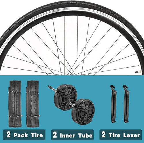 1 or 2 Pack 700X23C/25C/28C/35C Road Bike Tires with or Without 2 Inner Tubes Presta Valve and 2 levers for City Commuter Road Pavement Garden Trail Bike Tires